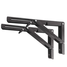Folding Shelf Brackets - Heavy Duty Metal Collapsible Shelf Bracket for Bench Table, Shelf Hinge Wall Mounted Space Saving DIY Bracket, Max Load: 150 lb 2 PCS (12 in, Black)