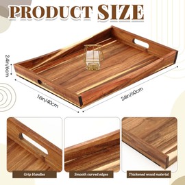 Teenyyou 24 x 16 Inches Wood Curved Serving Tray Large Rectangle Curved Wood Ottoman Tray Classic Wooden Decorative Serving Tray with Handles for Tea Kitchen Food Beverage Fruit Snack
