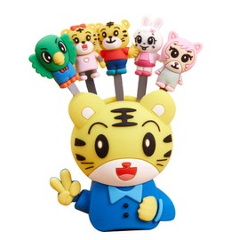 SXunacou Fruit Fork, Fun Cute Cartoon with Ceramic Storage Box Holder Stainless Steel Food Pick Forks for Home Household (D)