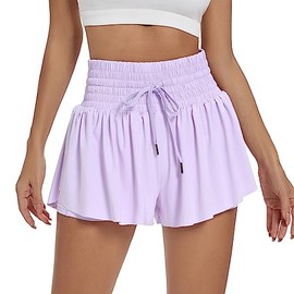 Blaosn - Pantalones cortos deportivos para mujer, para entrenamiento, correr, gimnasio, yoga, cintura alta, falda de sudor, linda, ropa de verano, Lavanda, Small
