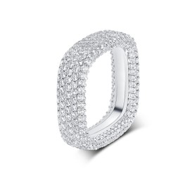 18K White Gold Plated Iced Out Promise Engagement Wedding Eternity Ring for Women Men, Sparkling Cubic Zirconia Square Rings 7mm Width Size 6.5