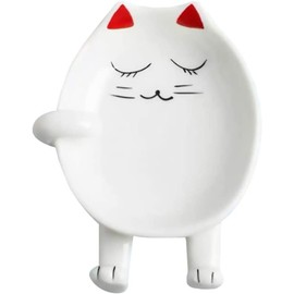 Ceramic Cat Spoon Rest for Kitchen Counter, Multifunctional Chopsticks Spoon Holder, Ceramic Utensil Holder, Essential Kitchen Aid and Accessories, Decoration Gift for Cat Lovers (Red)