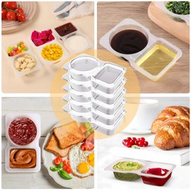 Reusable Snack Containers, 40PCS Snack Containers with 2 Compartments & Lids, Re-usable Sauce Container, Double Compartment Container for Take-out Condiments, To-go Sauce, Sampling, Travel Snack