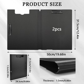 Pack of 2 A4 Clipboard, Clipboard Folder with 2 Clips, Clipboard for Office/Construction Site/School/Classroom/Restaurant/Doctor's Office (Black)