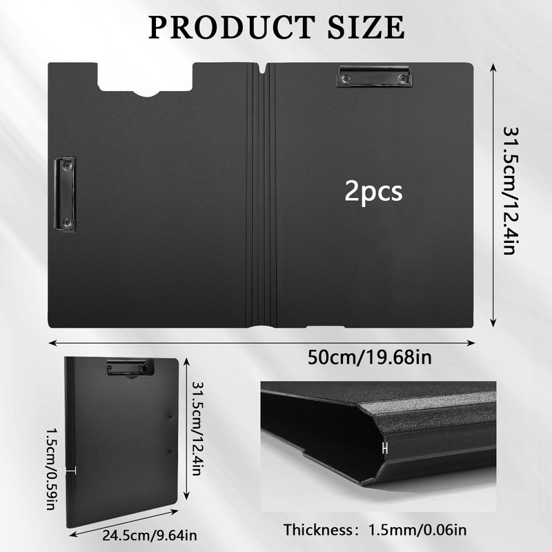 Pack of 2 A4 Clipboard, Clipboard Folder with 2 Clips,