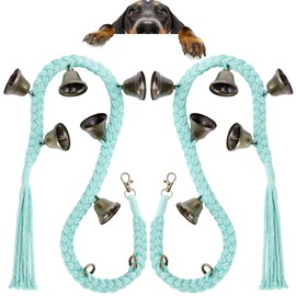 KLOGTSIND 2 Pack Dog Bells for Door Potty Training, Handwoven Cotton Rope Dog Doorbell with 6 Extra Loud Bells, Adjustable Dog Door Bells for Small Medium Large Dogs to Ring to Go Outside, LightGreen