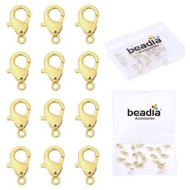 BEADIA 14K Gold Plated Lobster Clasps Non Tarnish 12mm 20pcs for Jewelry Making Findings