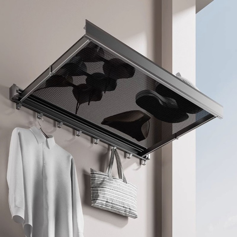 Balcony Clothes Drying Rack Wall Mounted with Mesh Surface Collapsible