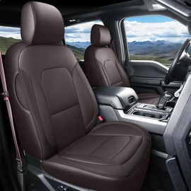 Coverado Front Seat Covers for Ford F150, Leather Auto Seat Cover Fit 2015-2025 F150, 2017-2025 F250 F350 F450 (Brown)