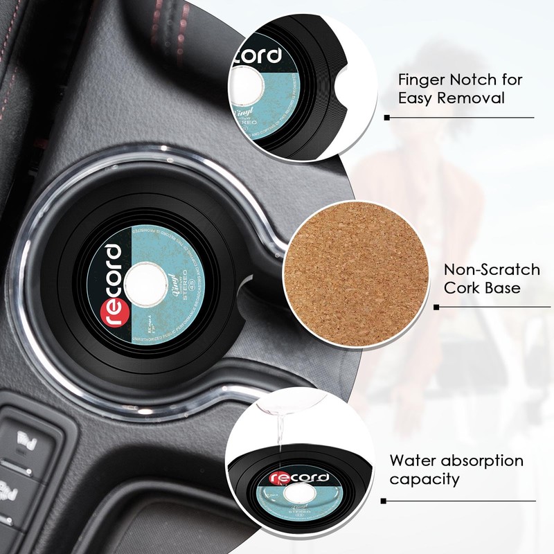 Britimes 2 Pack Car Coaster, Absorbent Ceramic Stone Cork Base