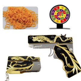 Rubber Band Launcher with 60PCS Elastic Bands - Mini Foldable Outdoor Activity Keychain Tool (Black)