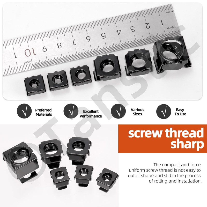 Tanstic 48Pcs Cage Nuts Snap-in Cage Nuts Rack Mount Cage