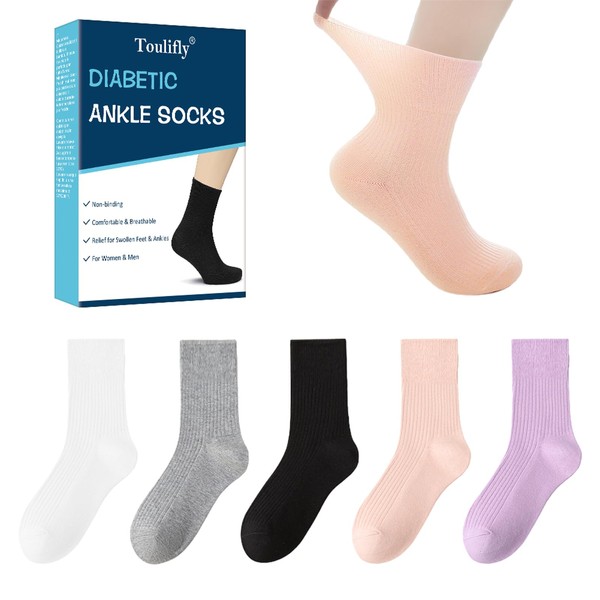 Diabetic Ankle Socks for Men & Women-Wide Non Binding Socks Quarter Length Socks for Women & Men (5PAIRS-5COLOR)