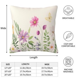 VIREOTHIA Spring Summer Flower Pillow Covers 18x18 Set of 2 Wildflower Floral Decorative Throw Pillow Cover Plant Square Pillowcases Cushion Covers for Couch Bed Sofa Decor