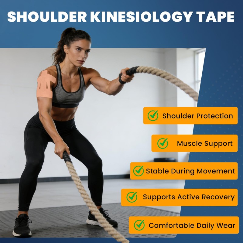 Kinesiology Tape for Shoulder, 14 Pack Pre-Shaped Strips, Beige