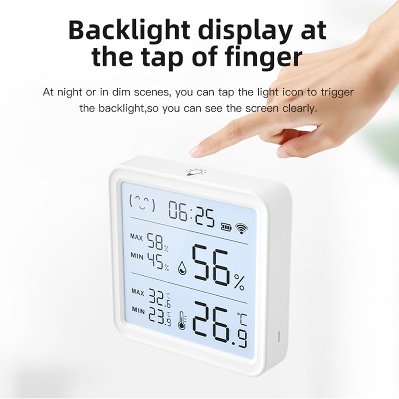 Smart WiFi Temperature Humidity Sensor, Wireless Thermometer Hygrometer, Built-in Clock