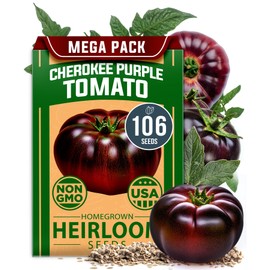 HOME GROWN Cherokee Purple Tomato Seeds 106+ Heirloom Non GMO Seeds for Planting, High Germination, Indeterminate, Rich Smoky Flavor, Large Beefsteak Slicing Tomato, Home Garden (Solanum lycopersicum)