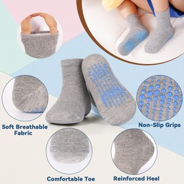 LIFPAU Toddler Non Slip Socks Boy Grip Socks Kids Grippers Soft Breathable Solid Color 15 Pairs 3-5 Years(Black+White+Light Grey)