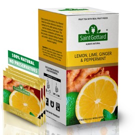 Saint Gottard Lemon Lime Ginger & Mint Herbal Tea – Citrus & Herbal Infusion with Natural Ingredients – Caffeine-Free Zesty Blend for Hot or Iced Enjoyment – 20 Tea Bags, Pack of 2