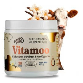 Vitamoo Calostro Bovino con Colgeno, Probiticos y Prebiticos, Sabor Vainilla  Para el Sistema Inmunolgico, Digestin ptima y Salud de la Piel...       