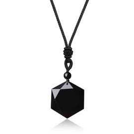 Coai Necklace Hexagram Star of David Pendant Made of Gemstones, Non-metal, obsidian