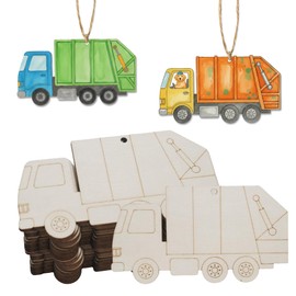 30PCS Unfinished Wooden Trash Truck Cutouts with Lines to Paint Garbage Truck Wood Slices for Crafts Garbage Truck Hanging Ornaments for Home Decorations Vehicles Car Party Favors (Line Version B)