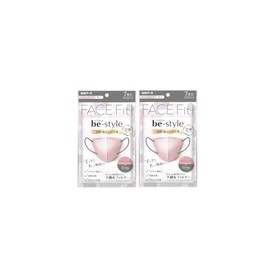 (2個セット) 立体タイプ マスク ふつうサイズ アッシュピンク×グレー ７枚入 マスクケース付き