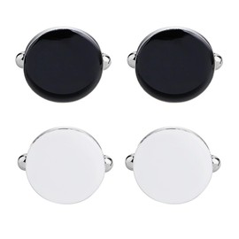 Yierda Round Cufflinks for Men Classic Wedding Business Shirt Cuff Links Silver CuffLinks Set with Box