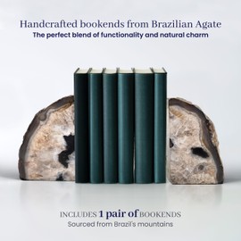 Bookends, Agate Bookends, Handcrafted Brazilian Stone Bookends for Unique and Crystal Energetic Decoration, Perfect for Gifts, One Pair of Black Bookends Size 3-4 lbs