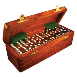 Domino Double Six Green Marbleized Jumbo Tournament Professional Size with Spinners in Dovetail Sheesham Wood Box.