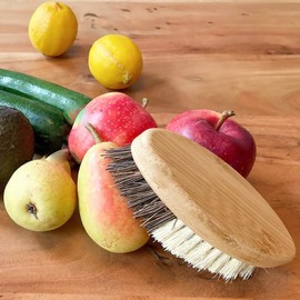 2 Stück Gemüsebürste Holz Pilzbürste Handflächenbürste mit Harten und Weichen Borsten Spülbürste Holz für Kartoffeln Karotten Obst Gemüse