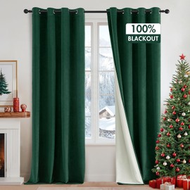 MIULEE Upgraded 100% Blackout Velvet Curtains for Christmas 84 Inches Long Hunter Green Curtain Drapes for Luxury Bedroom Living Room Darkening Thermal Insulated Grommet Light Blocking Set of 2