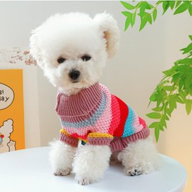 Anelekor Rainbow Puppy Sweater for Small Dog Pullover Knitted Dog Sweatshirt Cable Cat Knitwear Warm Pet Clothes for Kitten Chihuahua Yorkie Toy Poodle XXS (Rainbow, Large)