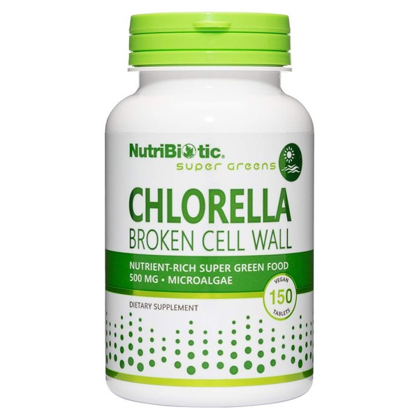 NutriBiotic- Chlorella Super Green Food 500 mg 150 tabs | Broken Cell Wall Nutrient-Rich Microalgae, Water Cultivated Superfood | Chlorophyll with Vitamins, Minerals & Trace Elements | Vegan & Non-GMO