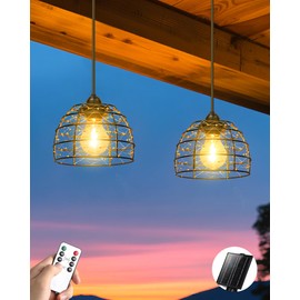 FabStyl Solar Pendant Light Indoor Outdoor, 4/6/8 H Timer, Dimmable Bohemian Hanging Solar Shed Gazebo Chandelier Lights Outdoor Waterproof for Patio, Porch, Gazebo, Pergola, Kitchen Decor Lighting