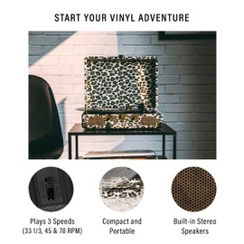 Crosley CR8005F-LP Cruiser Plus Vintage 3-Speed Bluetooth in/Out Suitcase Vinyl Record Player Turntable, Leopard