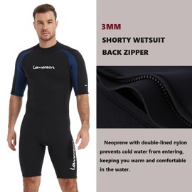 Lemorecn Wetsuits Adult's Premium Neoprene Diving Suit 3mm Shorty Jumpsuit(CA3035BLUE-S)