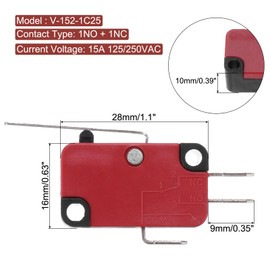 sourcing map 6Pcs V-152-1C25 1NO + 1NC Micro Limit Switch 15A 125/250VAC Waterproof Miniature Micro Switches for Precision Components