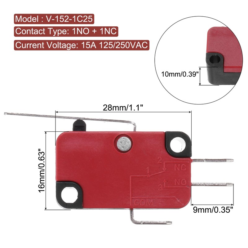 sourcing map 6Pcs V-152-1C25 1NO + 1NC Micro Limit Switch