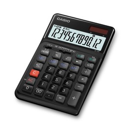 Casio JE-12D-BK-N Ergonomic Calculator, 12-Digit Day & Time Calculator, Just Type, Black, Eco Mark Certified