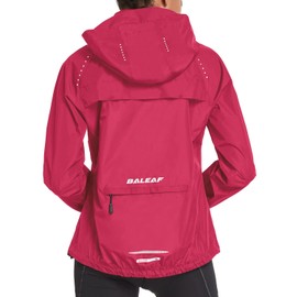 BALEAF Women's Rain Jackets Waterproof Running Windbreaker Windproof Lightweight Cycling Jackets Reflective Packable Hooded Rosy XL