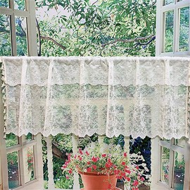 champracer Net Curtain, Short Curtain, Crochet Look, Country House, Crocheted Flowers Pattern, Retro Bistro Curtain, Short Curtains, Small Window Curtain, Kitchen Door with Tassel (1 Piece, W x H 145