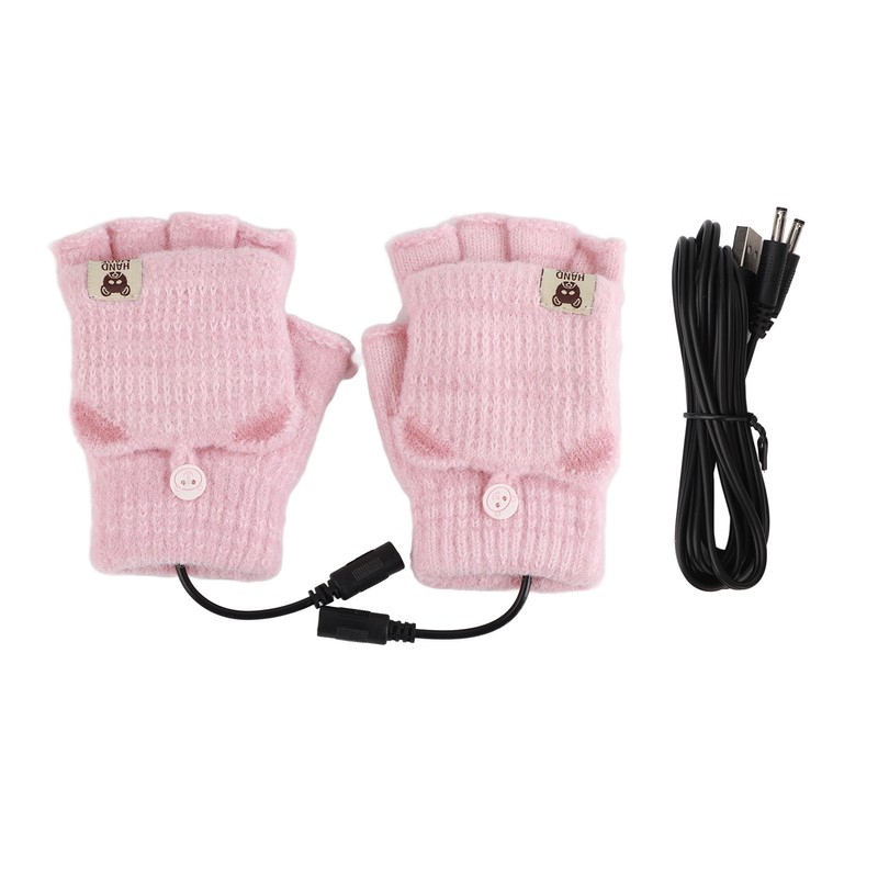 USB Heated Gloves Mitten Men Women Winter Knitted Fingerless Hand