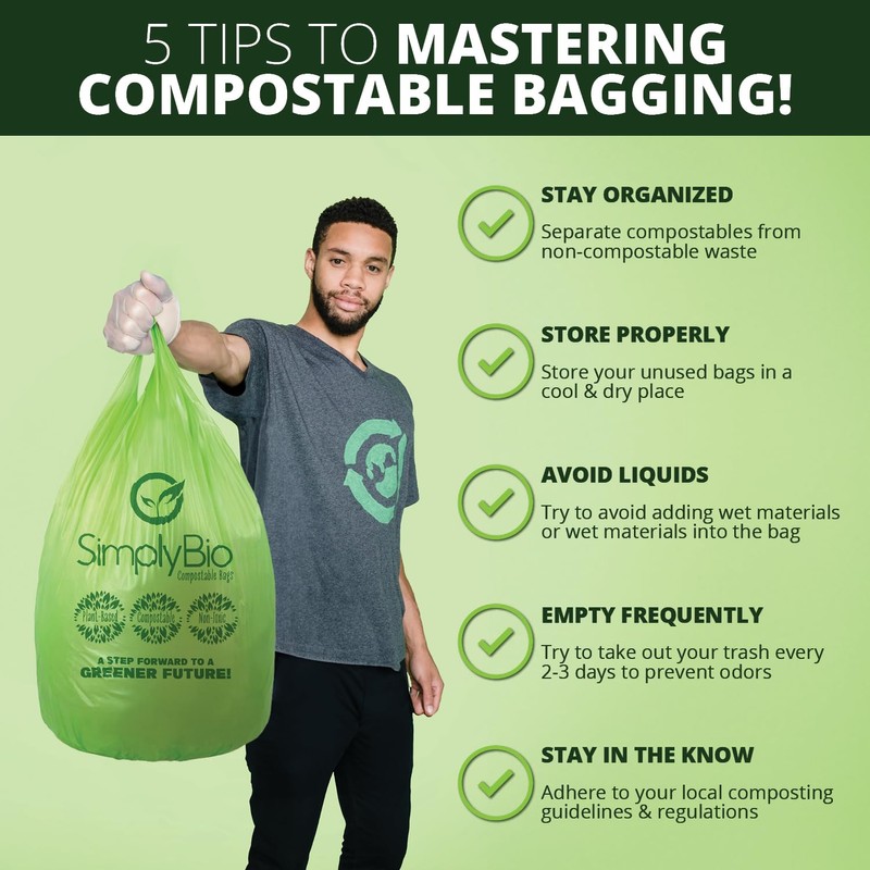 Simply Bio 13 Gallon Compostable Trash Bags Liners with Handle-Tie,
