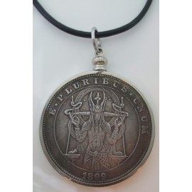 Morgan 1899 Silver Dollar Fantasy Hobo Nickel Lucifer Coin, PENDANT, 24 inches Leather Chord Necklace