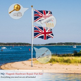 NQ Flag Pole Repair Parts Kit with 50 Feet Nylon Flag Pole Rope, 4 Pcs Flag Pole Swivel Snap Clips, Flag Pole Truck with Pulley, Flag Pole Top Ball, Zinc Alloy Cleat, Flagpole Accessories Tool Kits