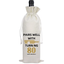 Qcaslprt 80th Birthday Gifts for Women Men, 80th Birthday Decorations Wine Bag, 1945 80 Years Anniversary Retirement Wine Bottle Bags Gifts for Family Friends