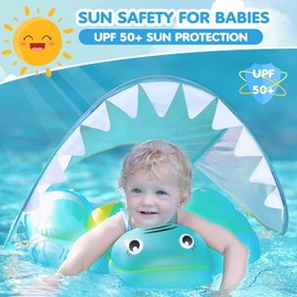 NYOBABE Baby Swimming Float for 6-36 Months,Inflatable Baby Pool Float UPF50+ Sun Canopy&Anti-Flip Tail,Baby Swimming Ring for 6 9 12 18 24 36M,Adjustable Baby Neck Float Ring,Baby Bath Seat(S)