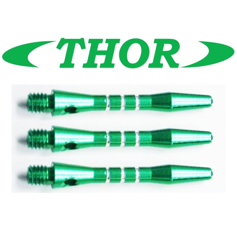 THOR-DARTS Unisex - Adult S_alu_green35_3stripes_3 Dart Shafts Green Short 1
