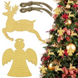 20PCS Christmas Wooden Baubles,Glitter Gold Angel Elk Christmas Wooden Slices Hanging，Cute Christmas Tree Decorations Hanging Ornaments for Home, Party, Winter Decor